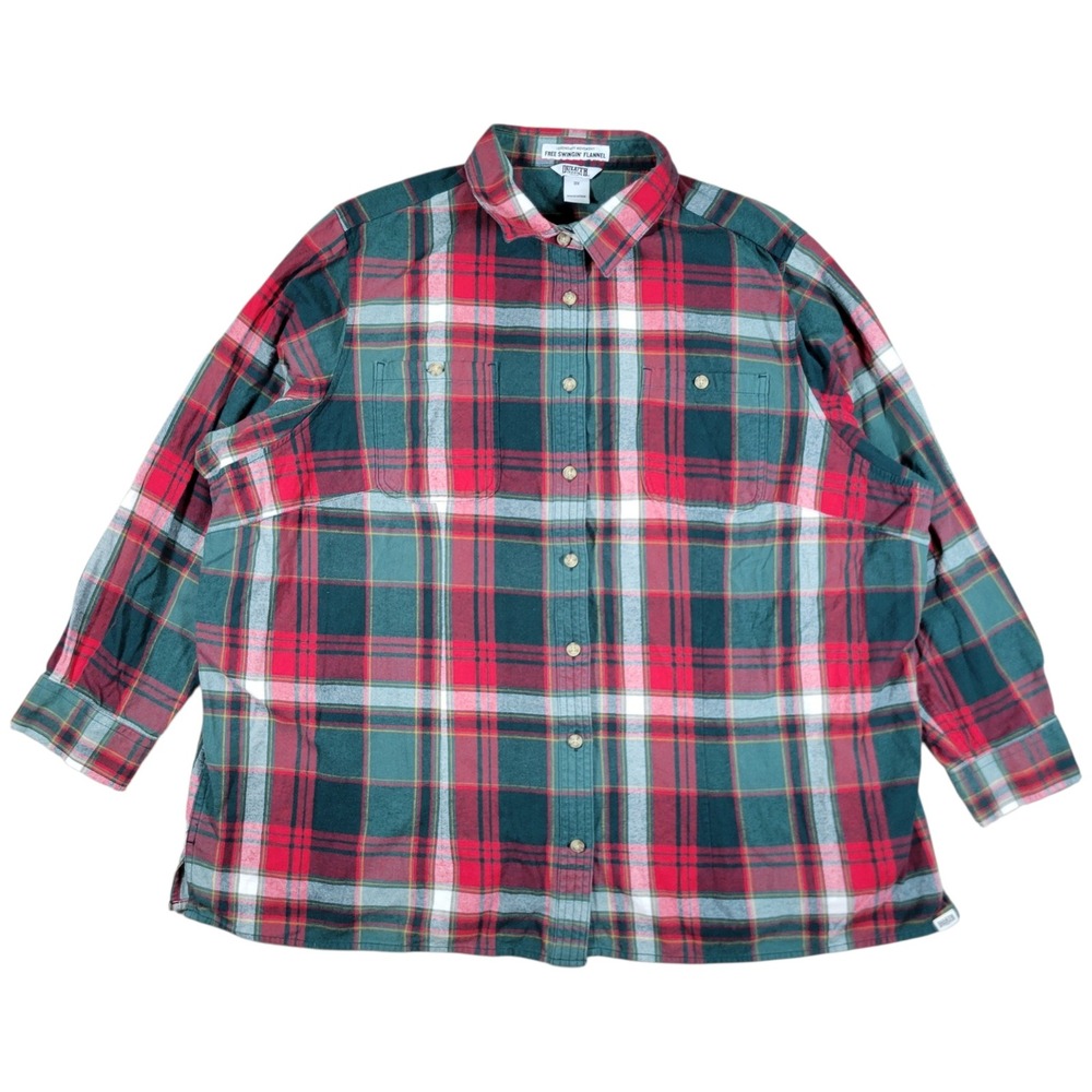 Duluth Trading Co Free Swingin Flannel Shirt Womens 3X Green Red Plaid Button Up - Picture 3 of 8